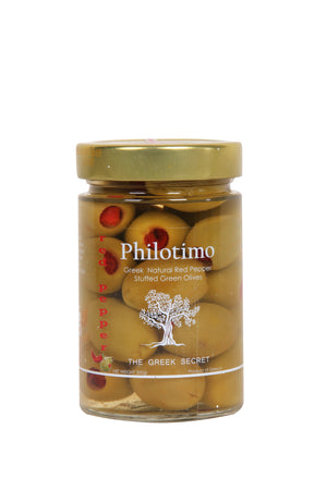 Philotimo Natural Red Pepper Stuffed Green Chalkidiki Olives 300g